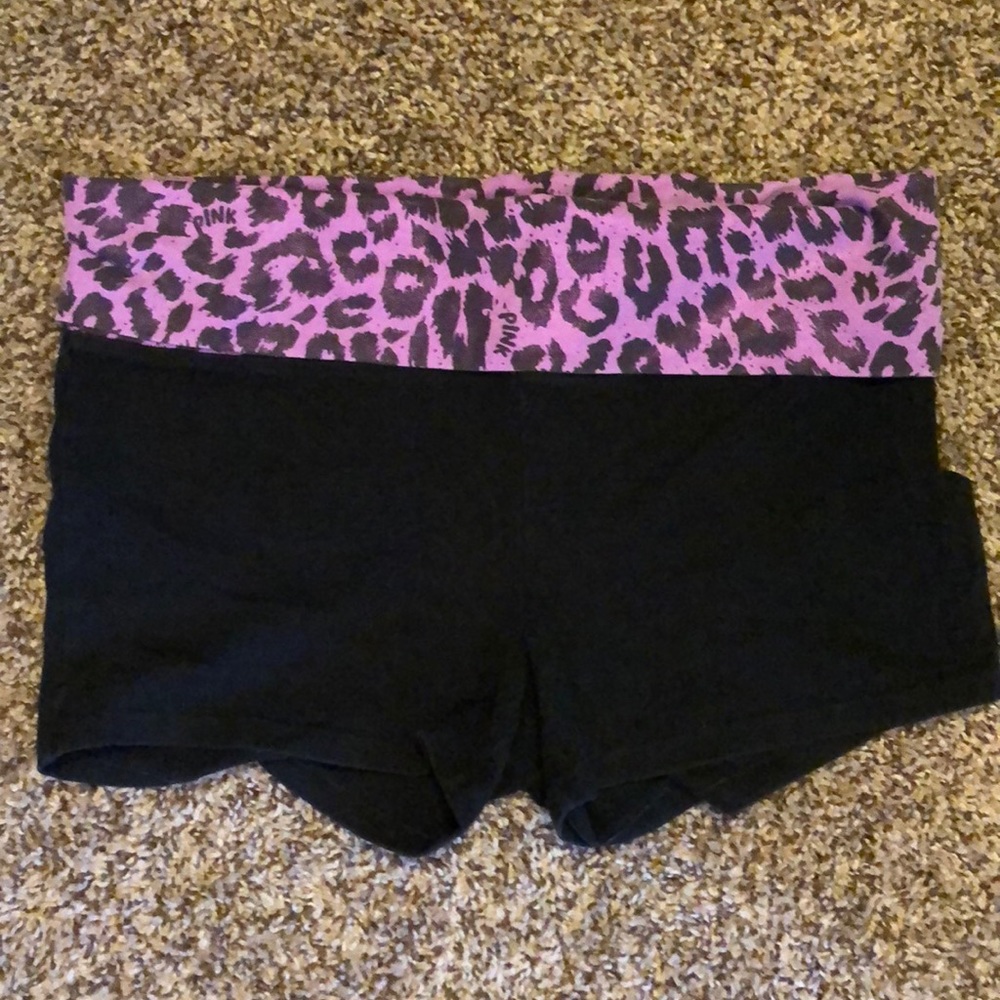 VS Pink yoga Shorts with purple cheetah